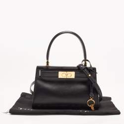 Pre Owned Tory Burch Black Leather Petite Lee Radziwill Top Handle Bag