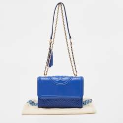 Pre Owned Tory Burch Blue Leather Small Fleming Shoulder Bag