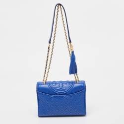 Pre Owned Tory Burch Blue Leather Small Fleming Shoulder Bag
