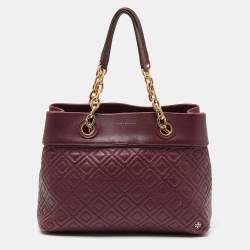 Tory Burch Burgundy Quilted Leather Fleming Satchel