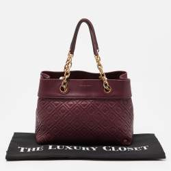 Tory Burch Burgundy Quilted Leather Fleming Satchel