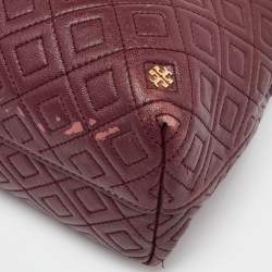 Tory Burch Burgundy Quilted Leather Fleming Satchel