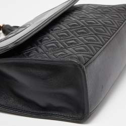 Pre Owned Tory Burch Black Leather Large Fleming Shoulder Bag