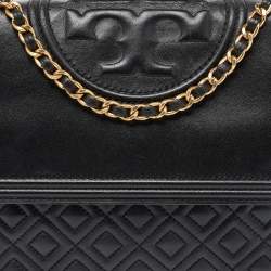 Pre Owned Tory Burch Black Leather Large Fleming Shoulder Bag