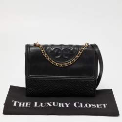 Pre Owned Tory Burch Black Leather Large Fleming Shoulder Bag
