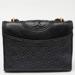 Pre Owned Tory Burch Black Leather Large Fleming Shoulder Bag