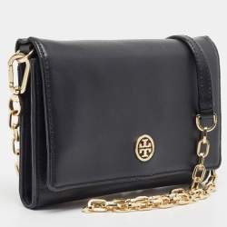 Pre Owned Tory Burch Black Leather Robinson Chain Clutch Bag