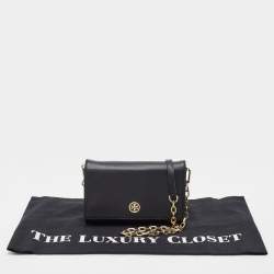 Pre Owned Tory Burch Black Leather Robinson Chain Clutch Bag