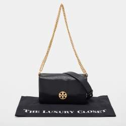 Pre Owned Tory Burch Black Grained Leather Chelsea Shoulder Bag