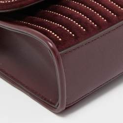 Pre Owned Tory Burch Burgundy Velvet Studded Fleming Shoulder Bag