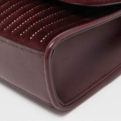 Pre Owned Tory Burch Burgundy Velvet Studded Fleming Shoulder Bag