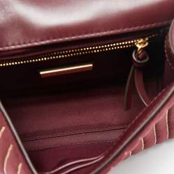 Pre Owned Tory Burch Burgundy Velvet Studded Fleming Shoulder Bag