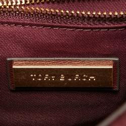Pre Owned Tory Burch Burgundy Velvet Studded Fleming Shoulder Bag