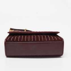 Pre Owned Tory Burch Burgundy Velvet Studded Fleming Shoulder Bag