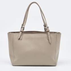 Pre Owned Tory Burch French Grey Saffiano Leather Small York Buckle Tote