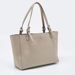 Pre Owned Tory Burch French Grey Saffiano Leather Small York Buckle Tote