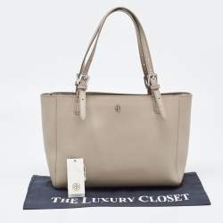 Pre Owned Tory Burch French Grey Saffiano Leather Small York Buckle Tote
