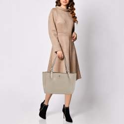 Pre Owned Tory Burch French Grey Saffiano Leather Small York Buckle Tote