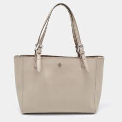Pre Owned Tory Burch French Grey Saffiano Leather Small York Buckle Tote