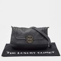 Pre Owned Tory Burch Black Leather Amanda Foldover Crossbody Bag
