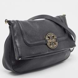 Pre Owned Tory Burch Black Leather Amanda Foldover Crossbody Bag