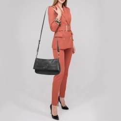 Pre Owned Tory Burch Black Leather Amanda Foldover Crossbody Bag