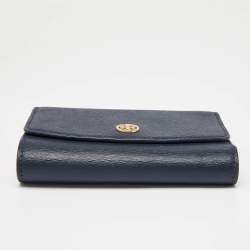 Tory Burch Blue Leather Robinson Flap Trifold Wallet