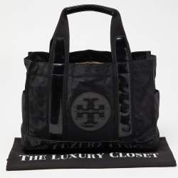 Pre Owned Tory Burch Black Nylon and Leather Ella Tote