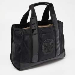 Pre Owned Tory Burch Black Nylon and Leather Ella Tote