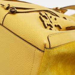 Pre Owned Tory Burch Yellow Leather and Suede McGraw Dragonfly Drawstring Bag