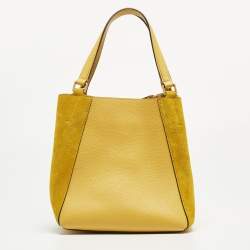 Pre Owned Tory Burch Yellow Leather and Suede McGraw Dragonfly Drawstring Bag