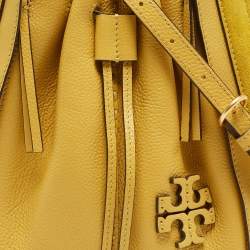 Pre Owned Tory Burch Yellow Leather and Suede McGraw Dragonfly Drawstring Bag