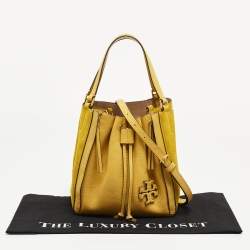 Pre Owned Tory Burch Yellow Leather and Suede McGraw Dragonfly Drawstring Bag