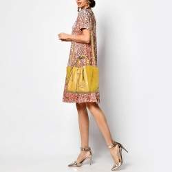 Pre Owned Tory Burch Yellow Leather and Suede McGraw Dragonfly Drawstring Bag
