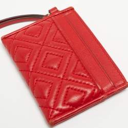 Tory Burch Red Quilted Leather Fleming Card Holder