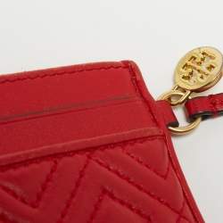 Tory Burch Red Quilted Leather Fleming Card Holder