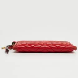Tory Burch Red Quilted Leather Fleming Card Holder