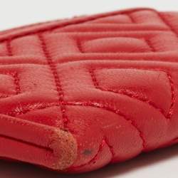 Tory Burch Red Quilted Leather Fleming Card Holder