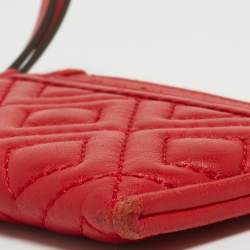 Tory Burch Red Quilted Leather Fleming Card Holder