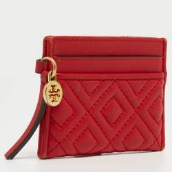 Tory Burch Red Quilted Leather Fleming Card Holder