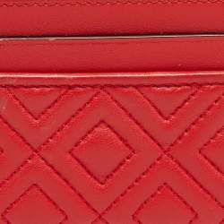 Tory Burch Red Quilted Leather Fleming Card Holder