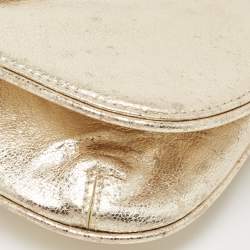 Pre Owned Tory Burch Gold Laminated Leather Reva Logo Crossbody Bag