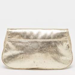 Pre Owned Tory Burch Gold Laminated Leather Reva Logo Crossbody Bag