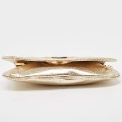 Pre Owned Tory Burch Gold Laminated Leather Reva Logo Crossbody Bag