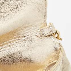 Pre Owned Tory Burch Gold Laminated Leather Reva Logo Crossbody Bag