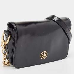 Pre Owned Tory Burch Black Saffiano Patent Leather Robinson Shoulder Bag