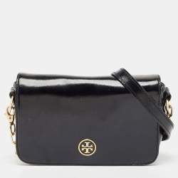 Pre Owned Tory Burch Black Saffiano Patent Leather Robinson Shoulder Bag