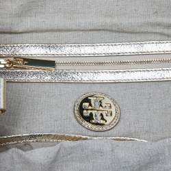 Pre Owned Tory Burch Beige/Gold Raffia and Leather Satchel