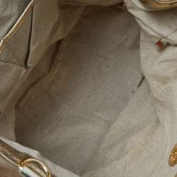 Pre Owned Tory Burch Beige/Gold Raffia and Leather Satchel