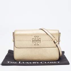 Pre Owned Tory Burch Gold Leather Mcgraw Crossbody Bag